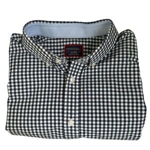 UNTUCKit Men’s XL Navy & White Gingham Cotton Short Sleeve Button Down Shirt